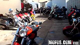 Biker babe Ashton Pierce in intense FFM POV sex tape with piercing and BDSM