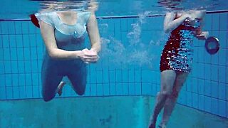 dashka and vesta explore underwater teen desires in the pool