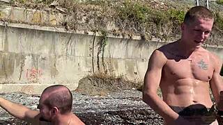 Hey, watch us four homeless guys bang a student on the beach