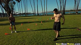 Gay soccer players fuck without condom