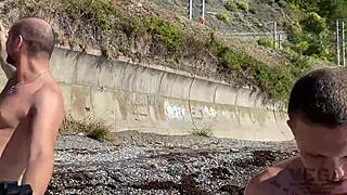 Hey, watch us four homeless guys bang a student on the beach