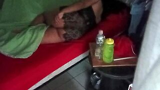 The Voyeur Spies on the Chubby, Fat Mexican Couple with Curly Hair Through the Security Camera in Their Home