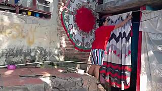 Colombian Neighbor Masturbates in Shower While I Watch Her Get Soaked