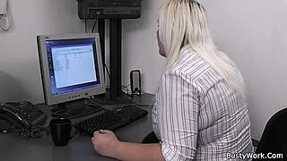 White secretary receives a lot of penis in the office