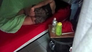 The Voyeur Spies on the Chubby, Fat Mexican Couple with Curly Hair Through the Security Camera in Their Home