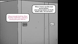 hot cheating milf janitor shows shy boy public bathroom sex