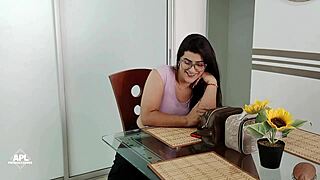 Horny stepmom fucks stepdaughter's wet pussy after catching her taking hot photos in bedroom.