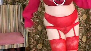 Hot Busty MILF MariaOld Rocks Red Stockings and Heels