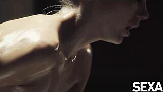 Black beauty and sexy blonde oil each other up