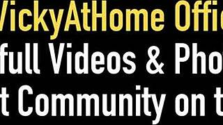 Vicky Vette's tits get cum-covered after deepthroat.