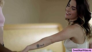 enjoy this lesbian threesome pussy licking on bed