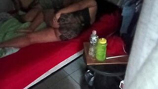 The Voyeur Spies on the Chubby, Fat Mexican Couple with Curly Hair Through the Security Camera in Their Home