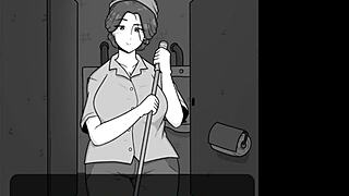 hot cheating milf janitor shows shy boy public bathroom sex