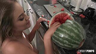 Gizelle Blanco, sexually obsessed blonde from Hawaii, catches the husband in the act with a watermelon