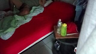 The Voyeur Spies on the Chubby, Fat Mexican Couple with Curly Hair Through the Security Camera in Their Home