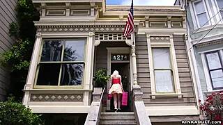 lesbian couple whip ass to blonde babe 😈