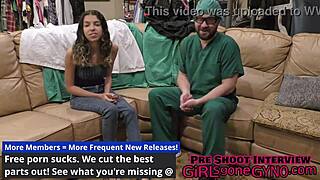Aria Nicole fakes both pleasure and surprise when she is being examined by Dr. Tampa in an examination room late at night