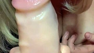 slut wife sucks big dildo and tit fucks it hard!