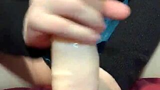 slut wife sucks big dildo and tit fucks it hard!