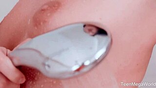 Eva Red rubs her shaved cunt in steamy shower! 🔥