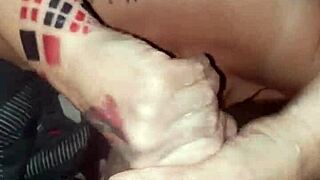 intense interracial handjob leads to facial cumshot