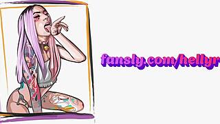 Cute tattooed girl drills anal with realistic dildo