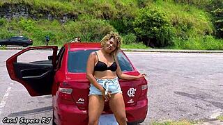 Blonde Slut Touches Herself Outdoors