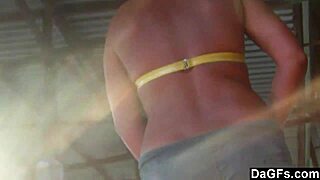 Dagfs couple films girlfriend teasing boyfriend outdoors in skimpy bikini. What’s her next move?