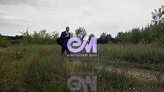 gay guys in suits strip naked outdoors, neighbors watching the cum-filled action