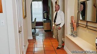 Young Blonde Teen Gives Old Man Happy Ending!