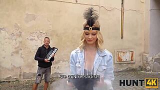 Blonde European Shaved Pussy Pickup Leads to Intense Fucking While Watching