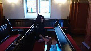 Gothic Slut Self-Fists in Church Bitch!