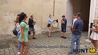 Blonde European Shaved Pussy Pickup Leads to Intense Fucking While Watching