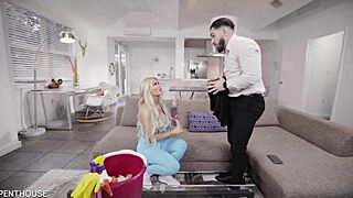 busty blonde housekeeper casca akashova licks and fucks boss for job security