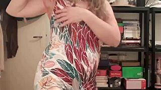 Female slave strips and masturbates playfully with champagne.