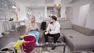 busty blonde housekeeper casca akashova licks and fucks boss for job security