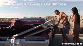 Double Surfing USA with Monster Cock and Wild Group Pussy Licking Outdoors