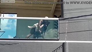 Its boss’s wife away at work, I had him on the balcony