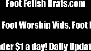 Ashley worships cherry's french pedicured feet, footjob, fetish, french, sucking, sex, femdom, european, feet.