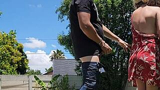 outdoor quickie with blonde babe caught by neighbor over wall