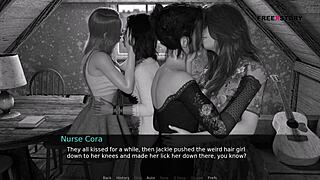 Nurse Cora and Lemon host group sex in Dusklight Manor. Vampire John joins their wild hospital game.