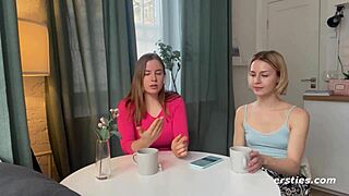 American brunettes Brittany and Audry kiss and lick each other lesbian style