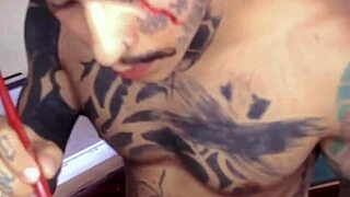 playing with my paintbrush and my milk, my paint is my cum