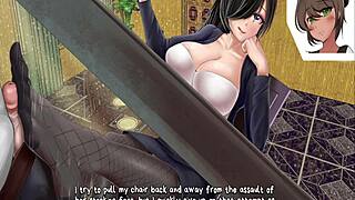 Horror mansion ep1 footjob under desk in anime hentai game with monster