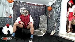 a twist on red riding hood with jordan kali banging hard. she takes a big cock outdoors.