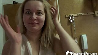 Blonde slut fingers her big tits and pussy