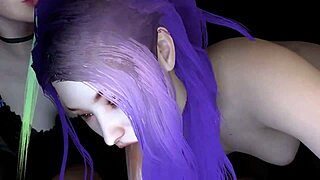 I watch two girls with bright hair doin double blowjob in 3d