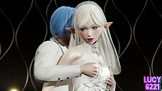 the burial frieren gives the bride a happy kiss