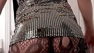 Hot Crossdresser Rocks Sexy Gold Tight Dress for Raw Action.