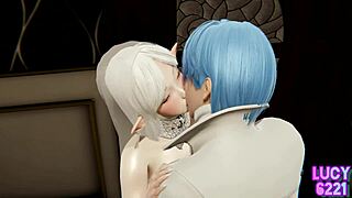 the burial frieren gives the bride a happy kiss